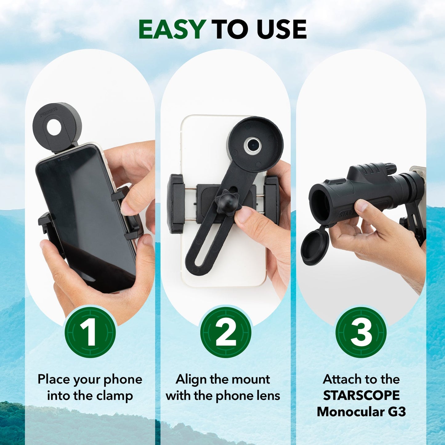 Monocular Phone Mount For Starscope Monocular - Perfect View, Secure and Steady